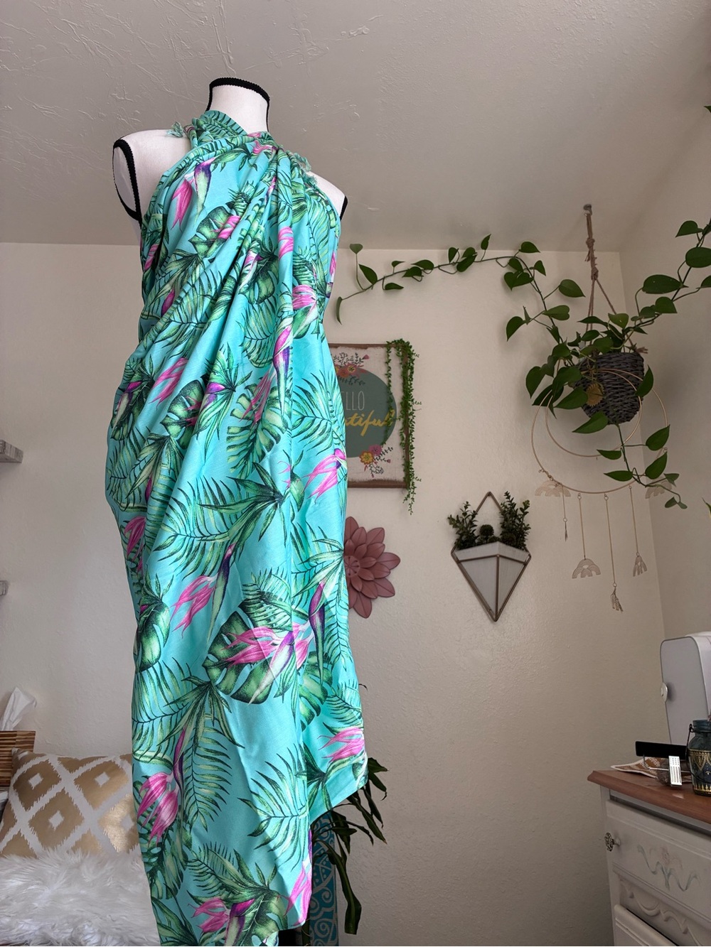 Turquoise Tropical Print Women's Swim Sarong